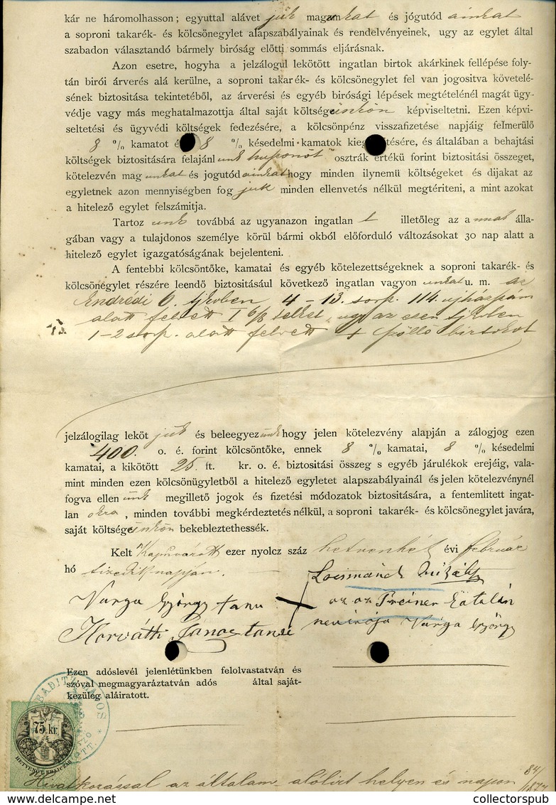 SOPRON 1877. Kötelezvény, Csatolt Közjegyzői Okirattal, Dekoratív Jogi Dokumentum  /   1877 Decorative Legal Document - Zonder Classificatie