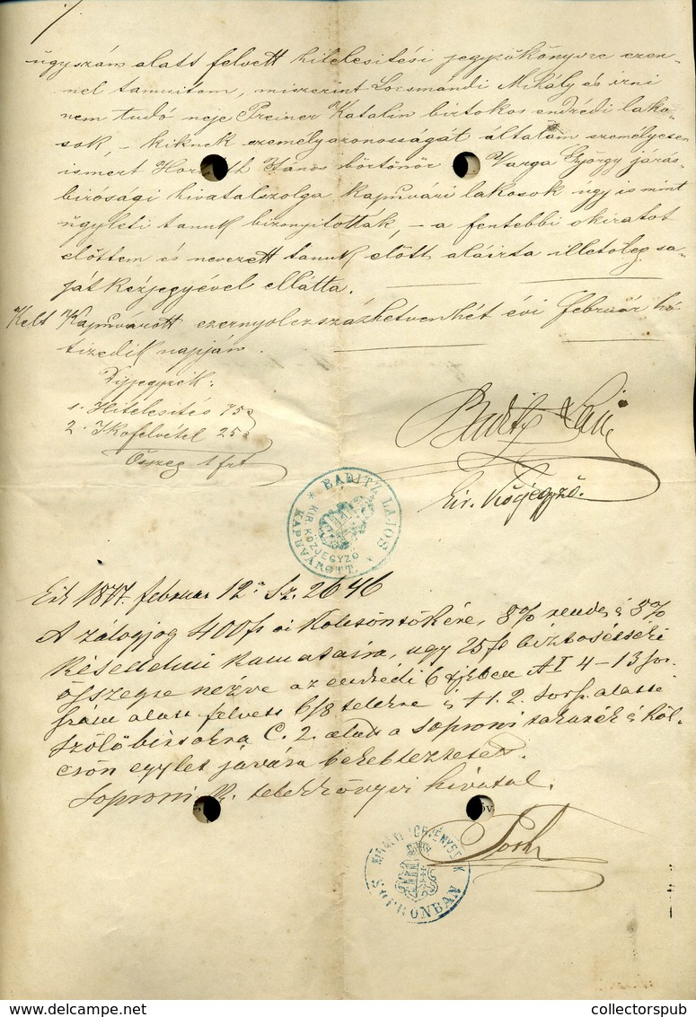 SOPRON 1877. Kötelezvény, Csatolt Közjegyzői Okirattal, Dekoratív Jogi Dokumentum  /   1877 Decorative Legal Document - Zonder Classificatie