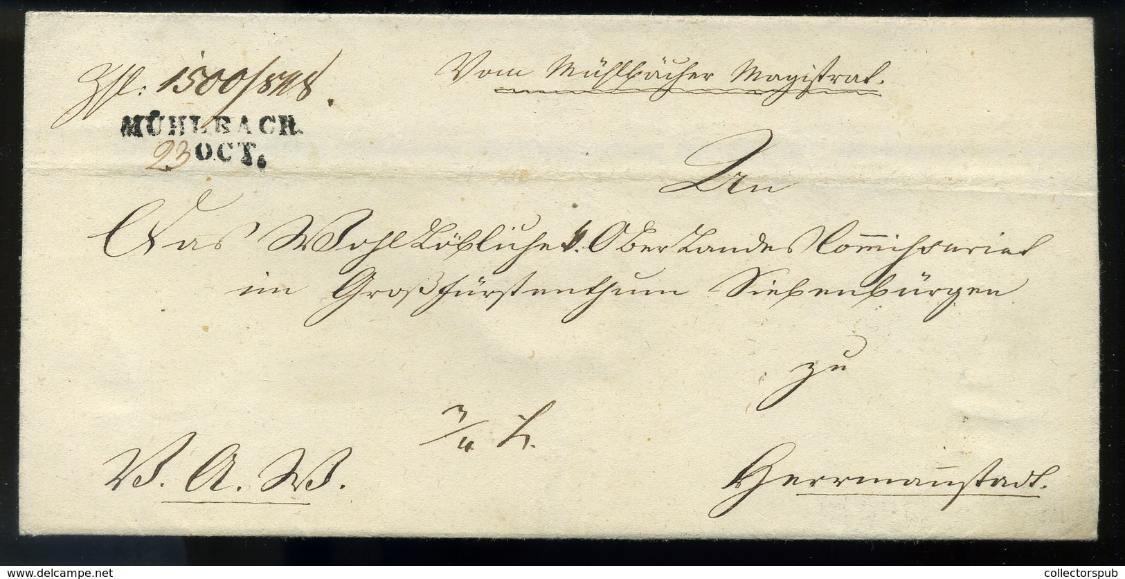 MÜHLBACH/ SZÁSZSEBES 1848.10. Hivatalos "siető" Levél Nagyszebenbe Küldve  /  Official Letter To Nagyszeben - ...-1867 Voorfilatelie