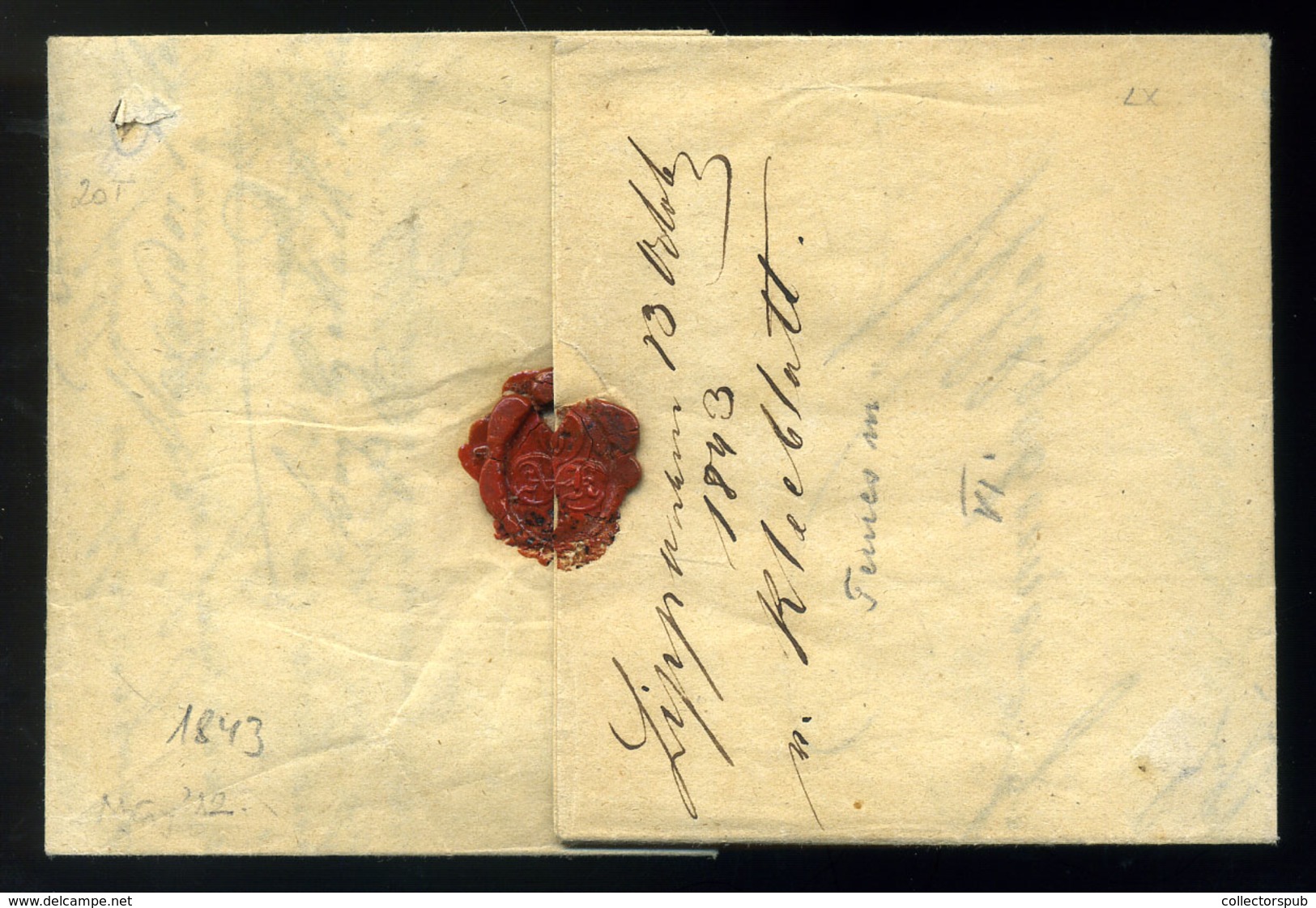 LIPPA 1843. Portós Levél, Tartalommal "LIPPA PORTO" Besztercebányára Küldve (400p)  /  1843 Unpaid Letter Cont. "LIPPA P - ...-1867 Prephilately