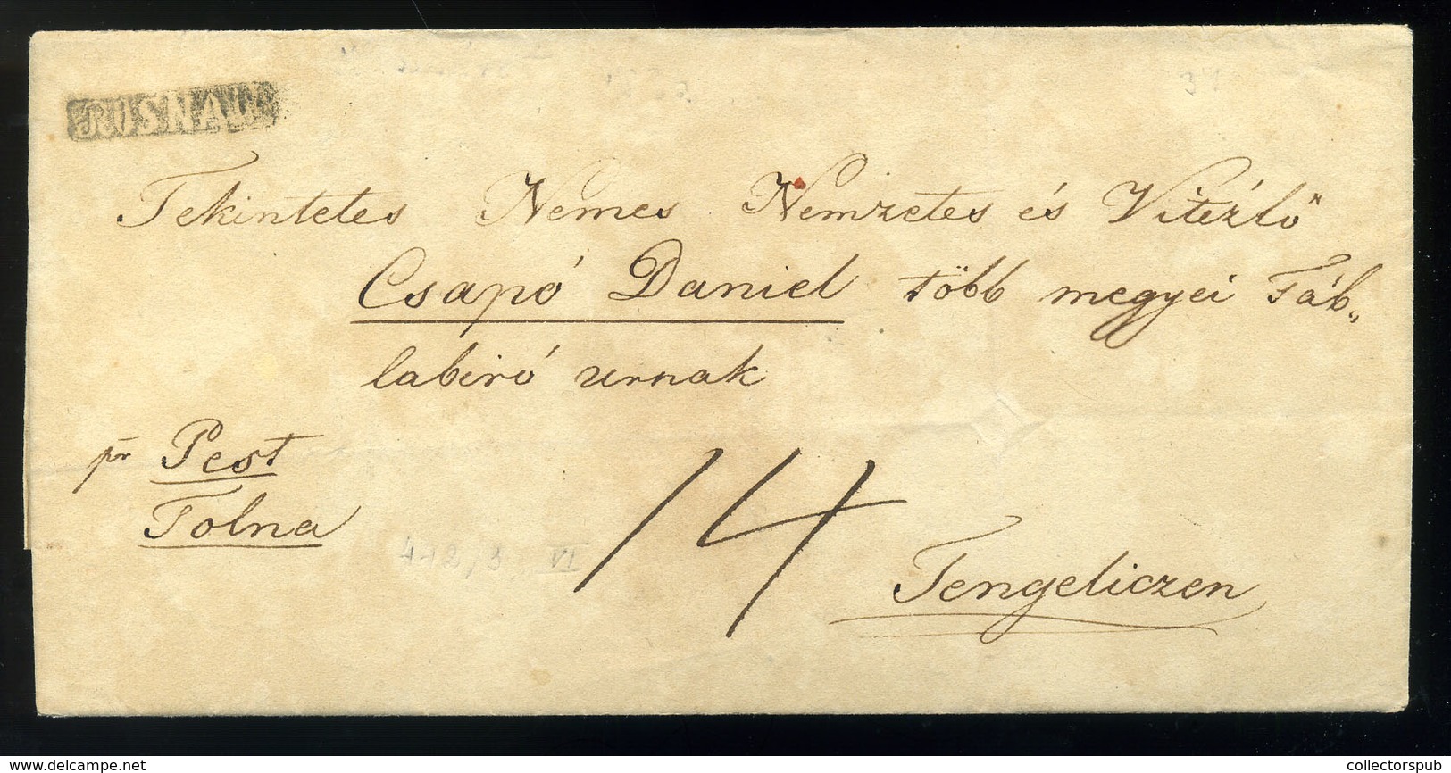 ROZSNYÓ 1836. Portós Levél, Igen Ritka Negatív "ROSNAU" Bélyegzéssel Tengelicre Küldve (G:R!)  /  1836 Unpaid Letter Rar - Other & Unclassified