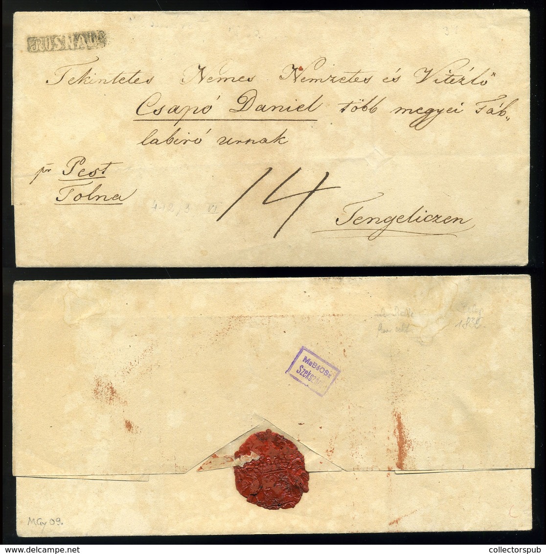 ROZSNYÓ 1836. Portós Levél, Igen Ritka Negatív "ROSNAU" Bélyegzéssel Tengelicre Küldve (G:R!)  /  1836 Unpaid Letter Rar - Other & Unclassified