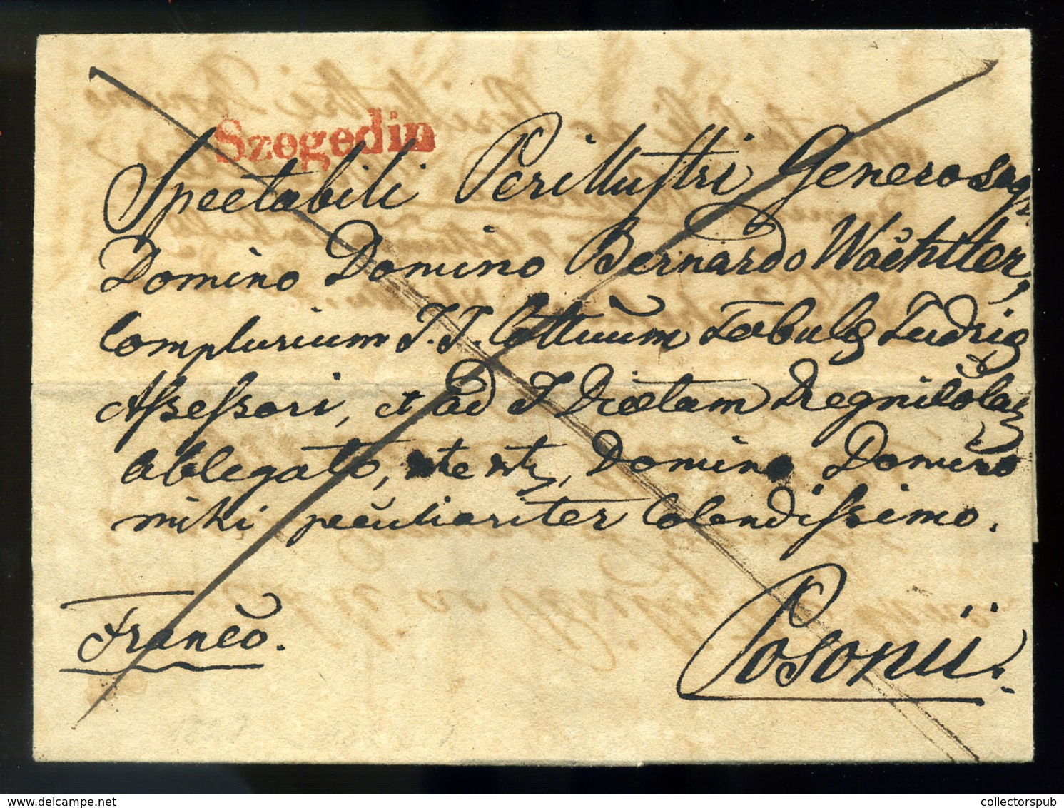 SZEGED Franco Levél Pozsonyba Küldve, Piros "SZEGEDIN" Bélyegzéssel (500p)  /  Franco Letter To Pozsony Red Pmk - ...-1867 Voorfilatelie