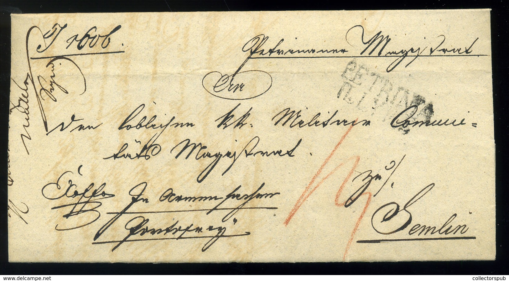 PETRINIA/ILLYRIE 1834. Ex Offo Levél, Tartalommal Semlin-be Küldve Piros érk. Bélyegzéssel (500p)  /  Official Letter Co - Kroatië
