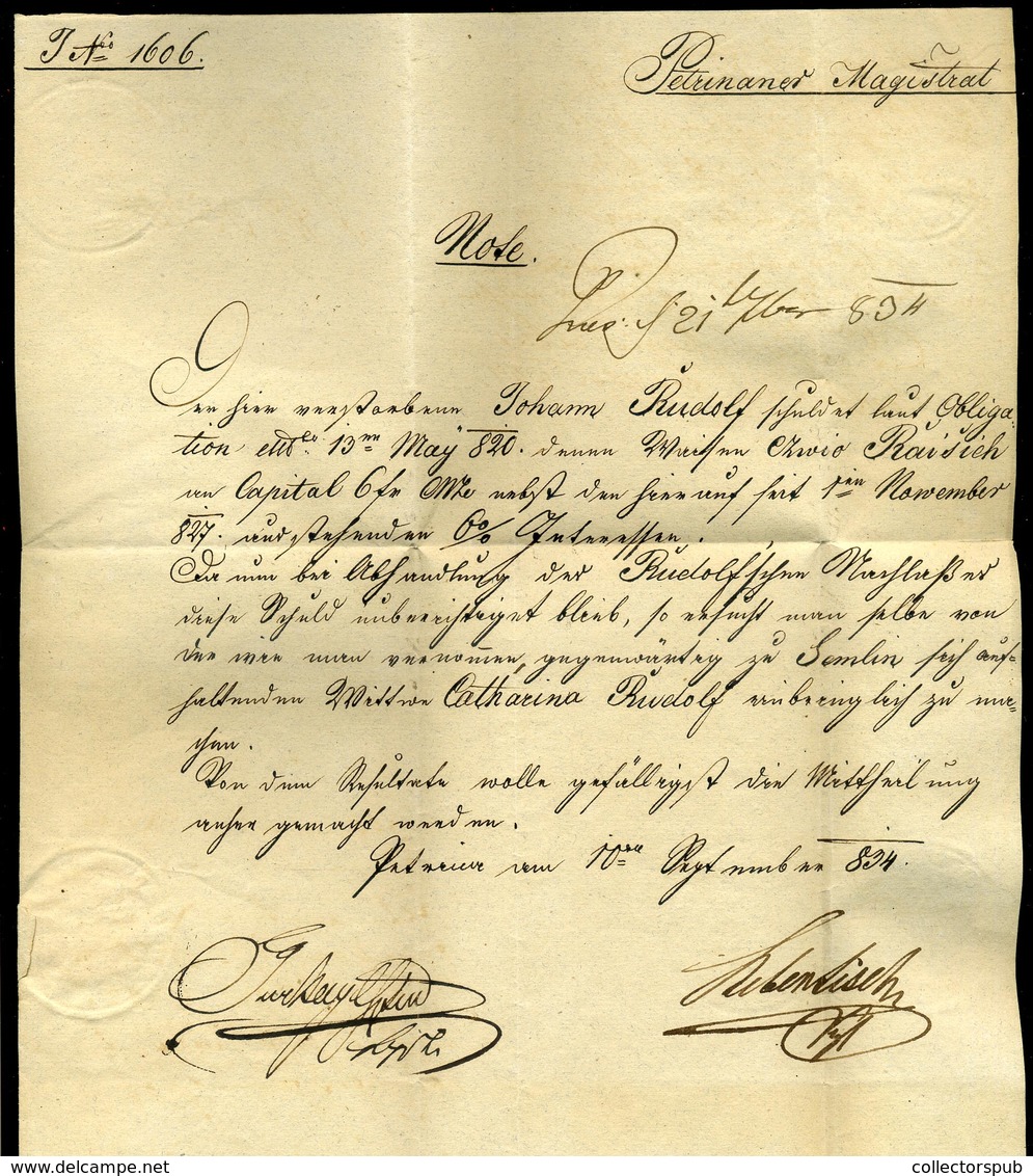 PETRINIA/ILLYRIE 1834. Ex Offo Levél, Tartalommal Semlin-be Küldve Piros érk. Bélyegzéssel (500p)  /  Official Letter Co - Kroatië