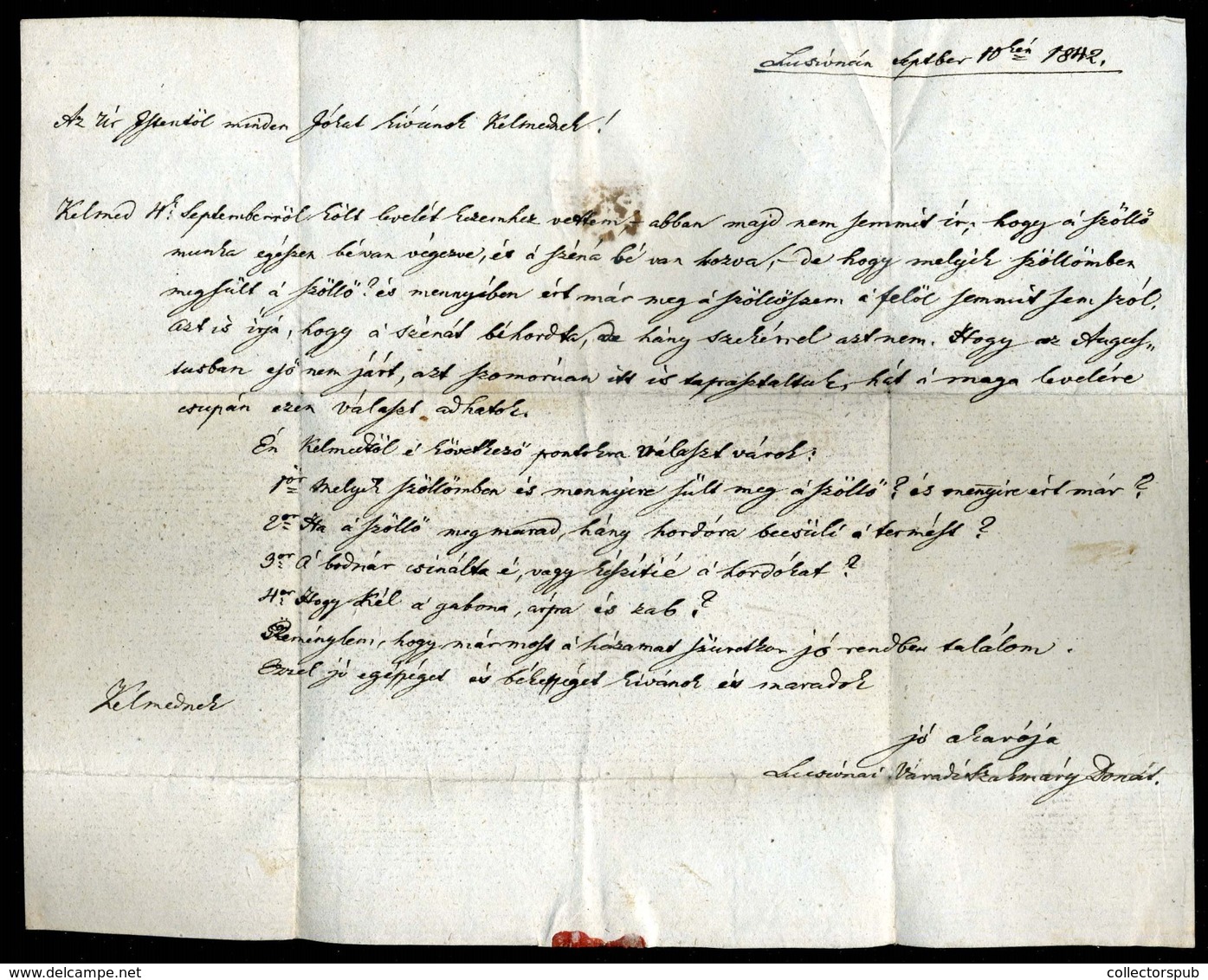 LUCSIVNA 1842. Portós Levél , érdekes Tartalommal Tarcalra Küldve, Várady-Szakmáry Donát  /  1842 Unpaid Letter Interest - Andere & Zonder Classificatie