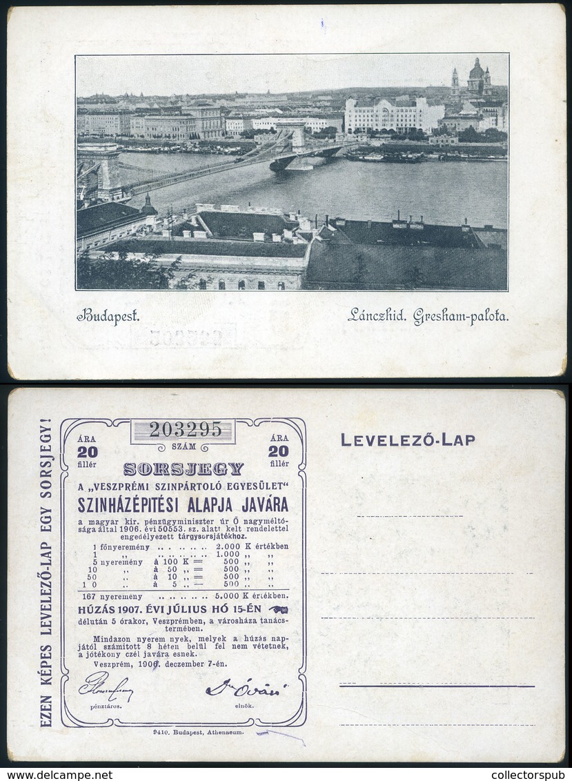 BUDAPEST 1907. Látkép, Képeslap, Hátoldali Sorsjegy Nyomással  /  1907 View, Vintage Pic. P.card Lottery Print On Back - Hungary