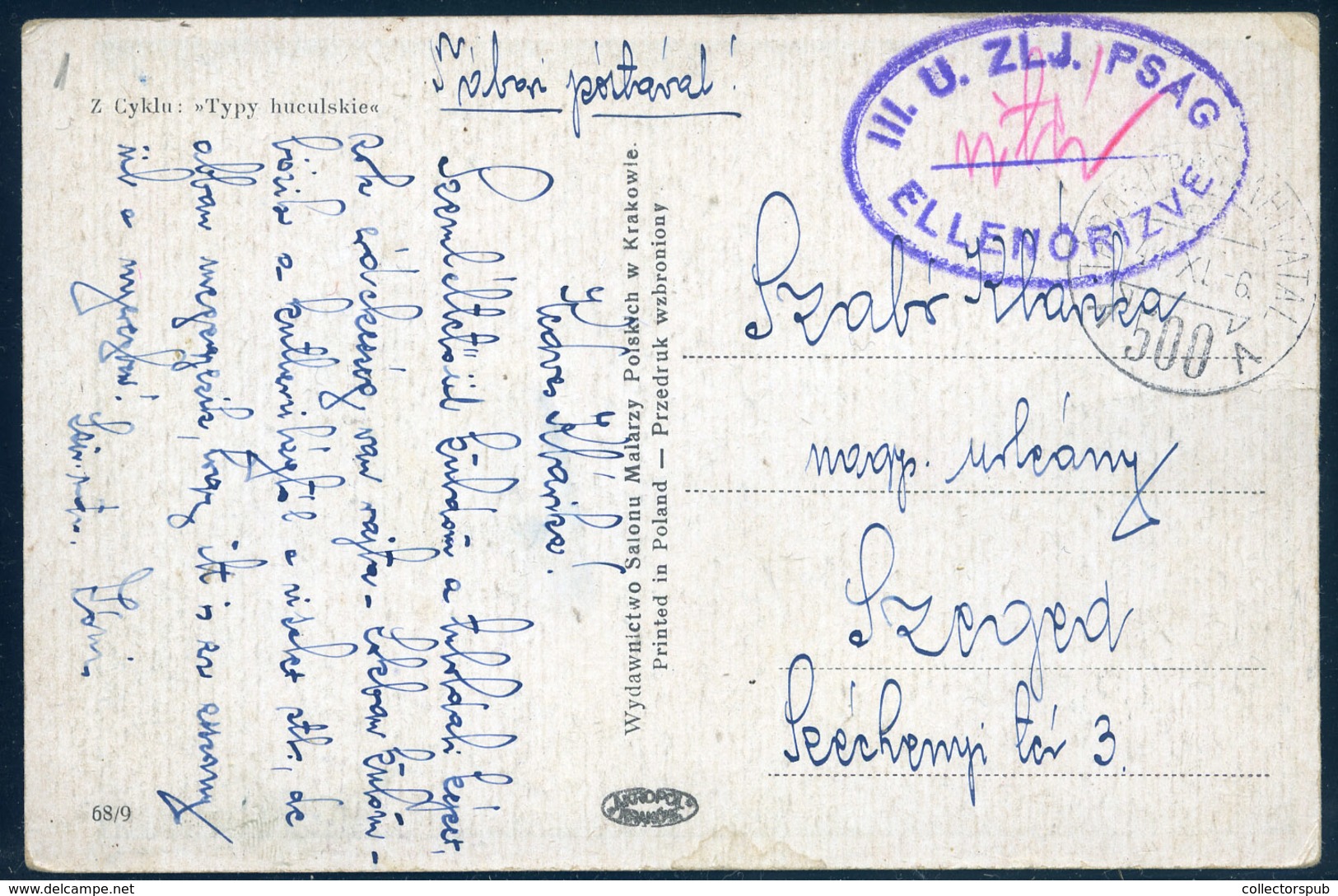 II. VH 1941. Képeslap TP 500 Szegedre Küldve, Szép Cenzúra Bélyegzéssel  /  WW II. 1941 Vintage Pic. P.card TP 500 To Sz - Covers & Documents