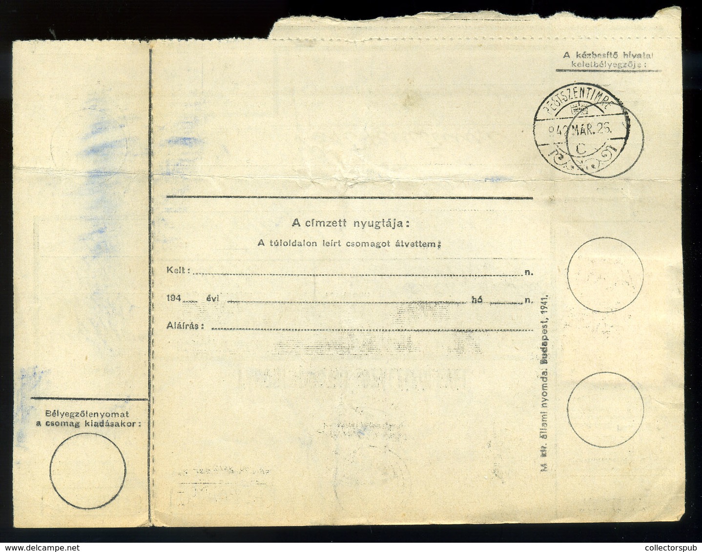 1942. II. VH Szelvényes Tábori Postai Szállítólevél TP 13 Pestszentimrére Küldve  /  WW II Segmented FPO Parcel P.card T - Lettres & Documents