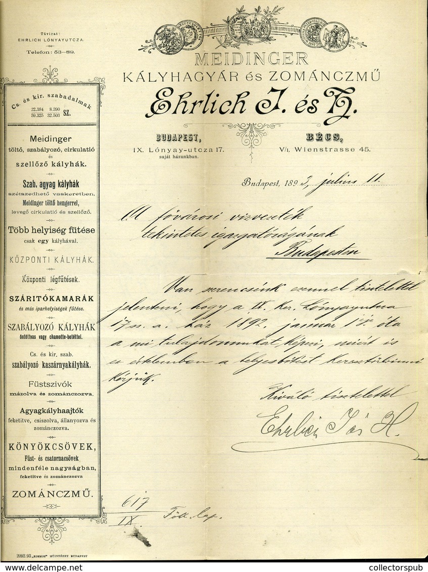 BUDAPEST 1893. Erlich J. és H.  Fejléces, Céges Levél   /  Letterhead Corp. Letter - Non Classés