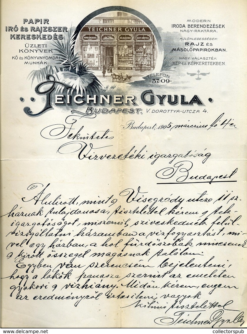 BUDAPEST 1905. Teichner Gyula, Papír Írószerkereskedés, Fejléces Céges Levél  /  Paper Store Letterhead Corp. Letter - Non Classés