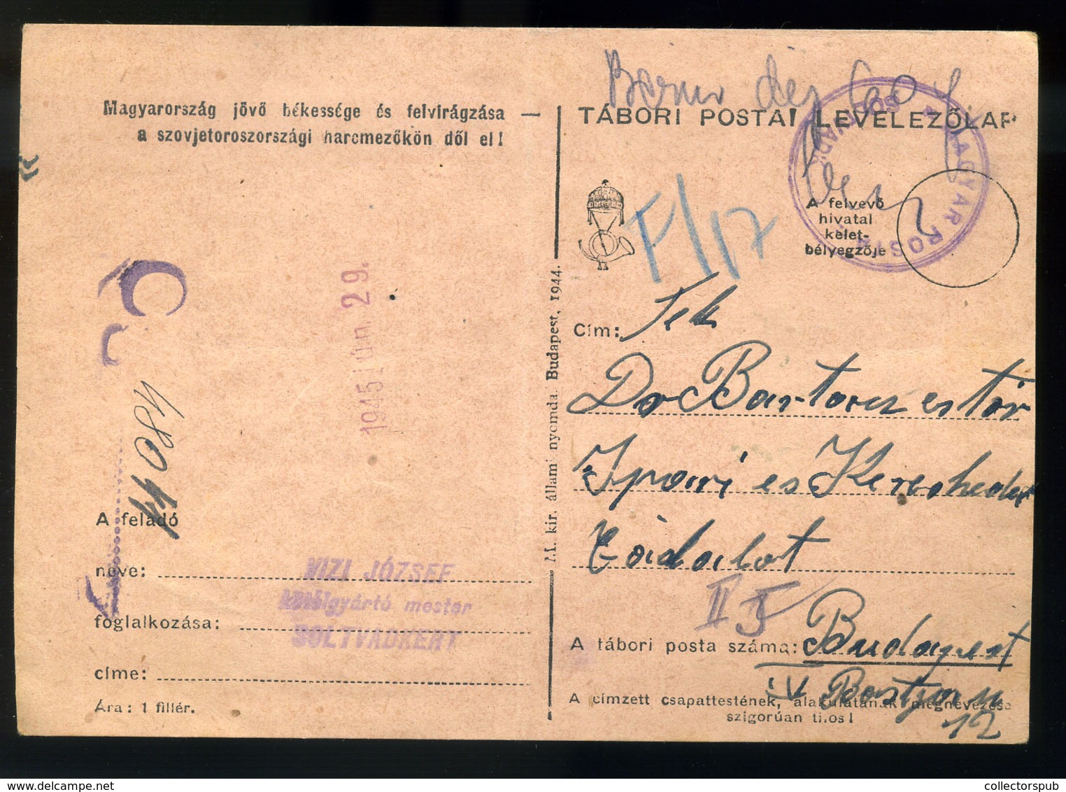 SOLTVADKERT 1945. Levlap Kp Bérmentesítéssel, Kisegítő Bélyegzéssel  /  P.card Cash Frank. Escort Pmk - Covers & Documents