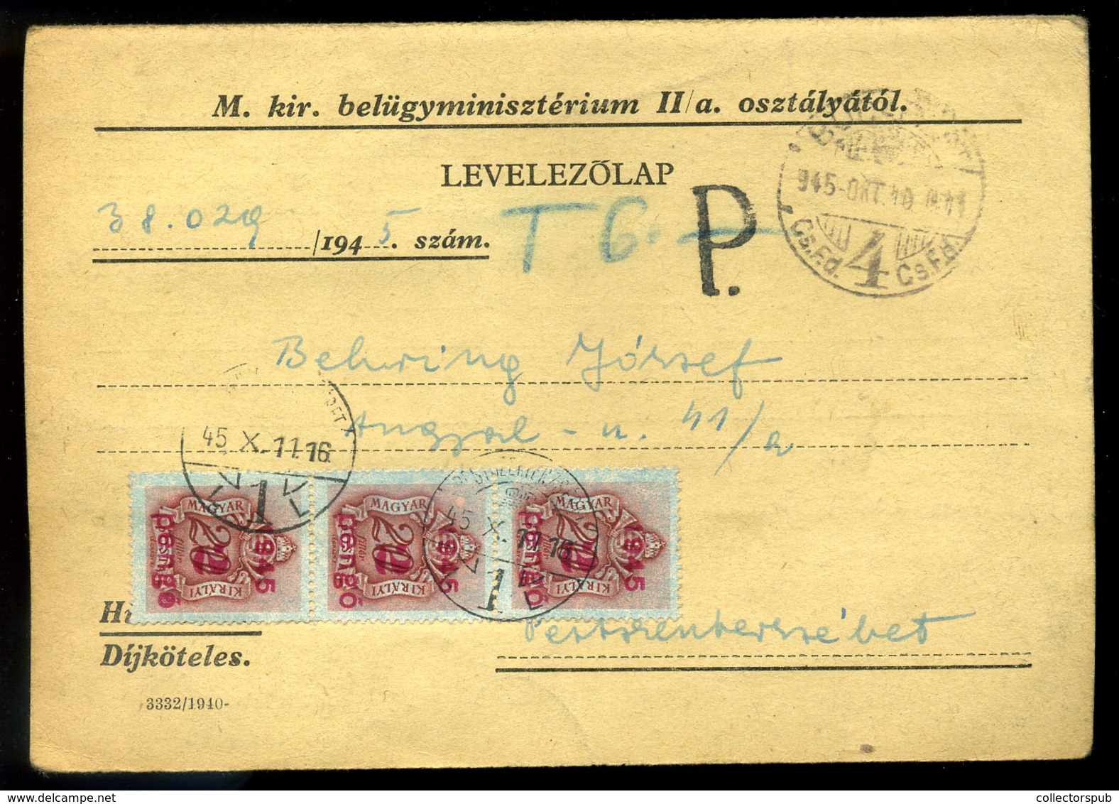 BUDAPEST 1945. Levlap, Inflációs Portózással  /  1945 P.card Infl. Postage Due - Brieven En Documenten