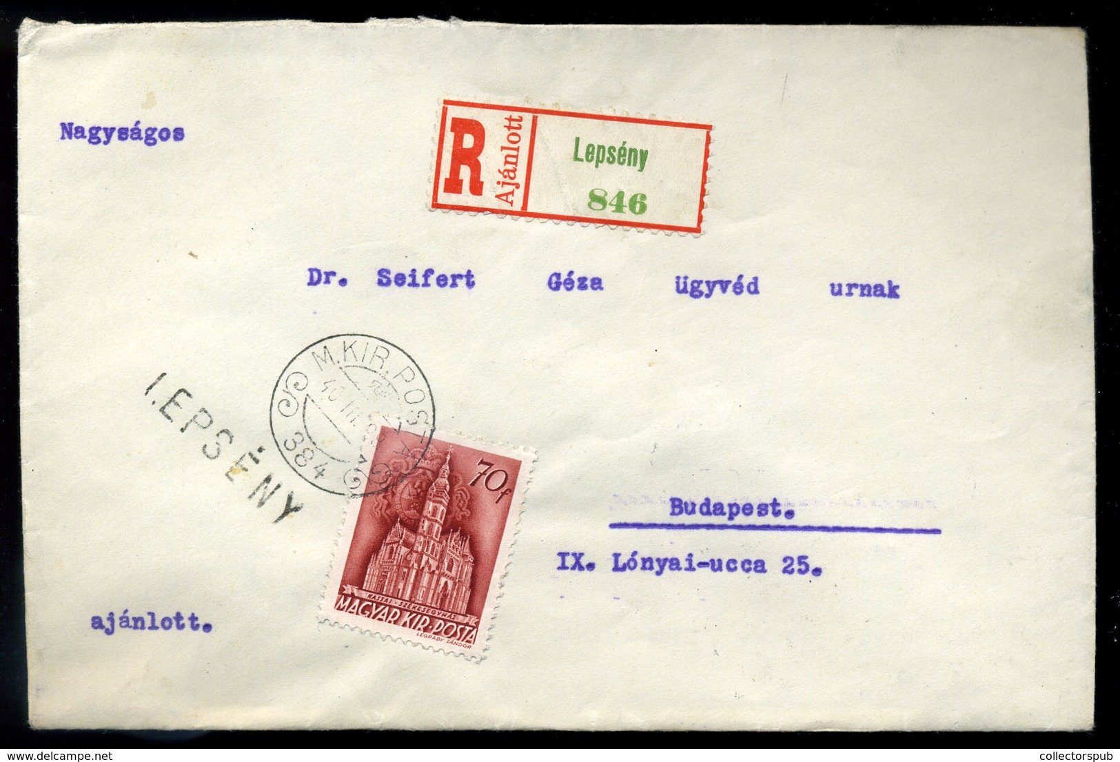 LEPSÉNY 1940. Ajánlott Levél M.kir.Posta 384  Bélyegzéssel  /  Reg Letter Hun. Roy. Post 384 Pmk - Covers & Documents