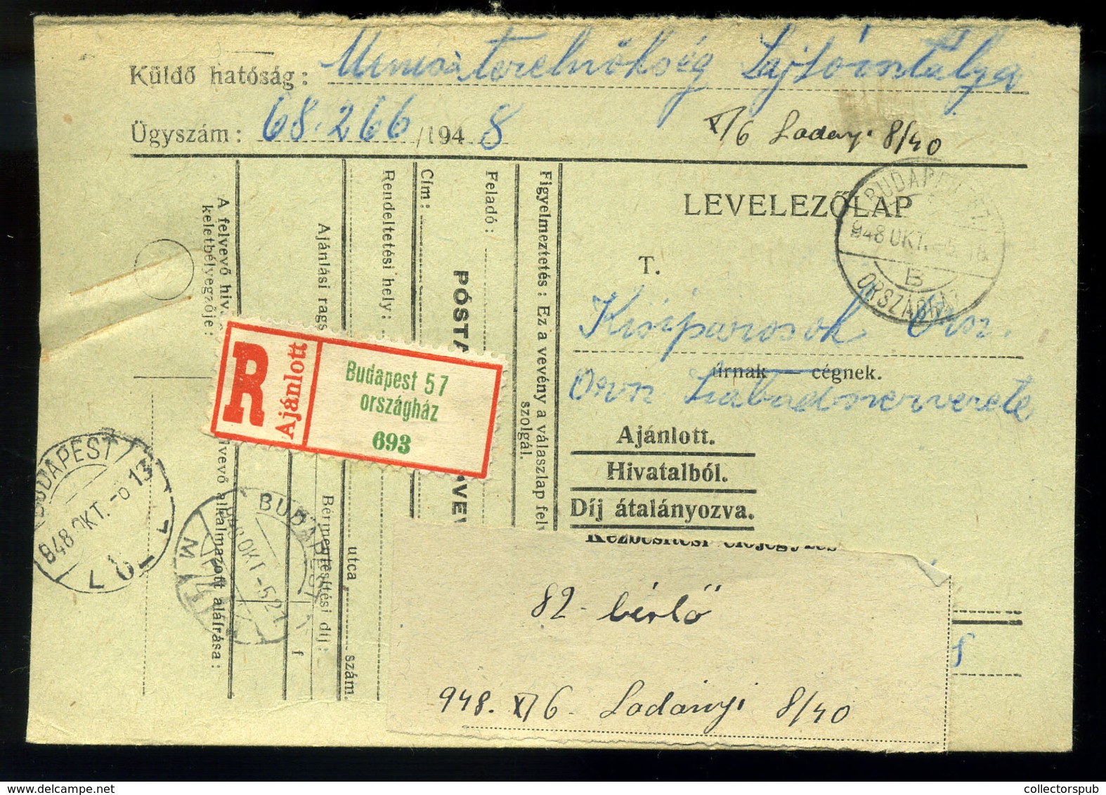 BUDAPEST 1948. Levlap, Országház Bélyegzéssel és Ragjeggyel  /  P.card Parliament Pmk And Reg Label - Lettres & Documents