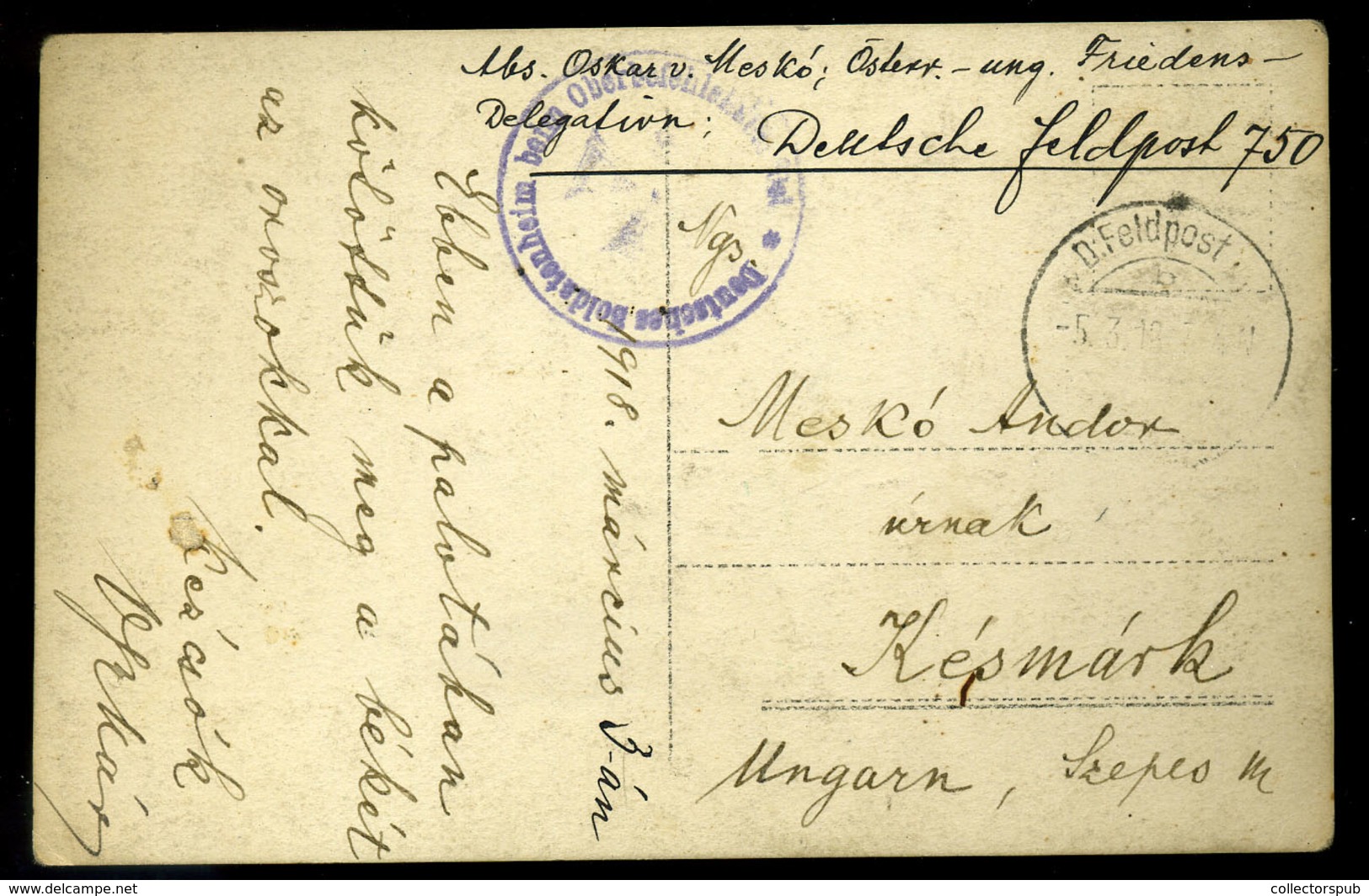 BREST-LITOVSK I.VH 1918.03.03. Fehér Palota,fotós Képeslap, Tábori Postával Késmárkra! Szöveg : Ebben A Palotában Kötött - Used Stamps
