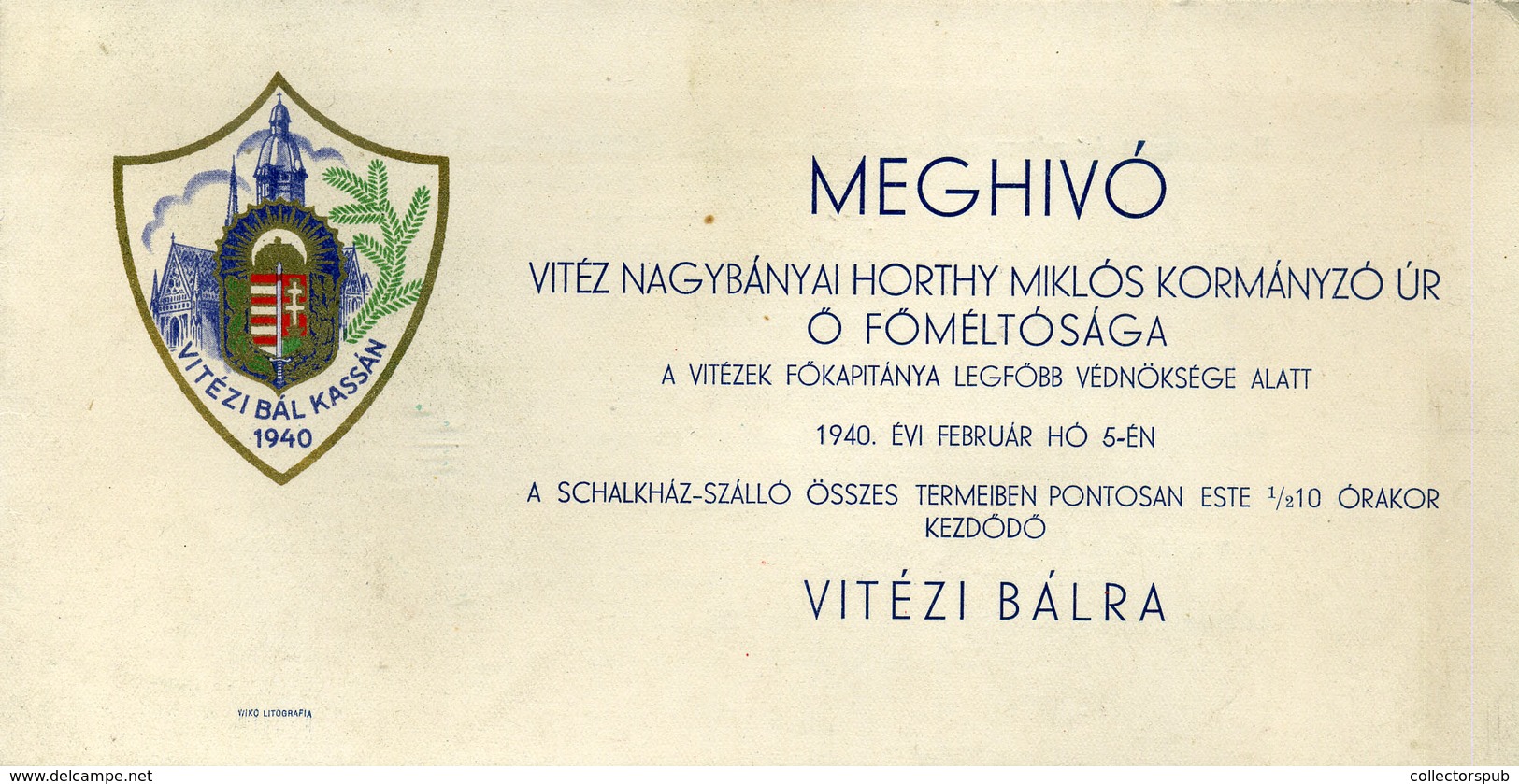 KASSA 1940. Vitézi Bál, Dekoratív Meghívó  /  Vitéz Ball Decorative Inv. - Zonder Classificatie