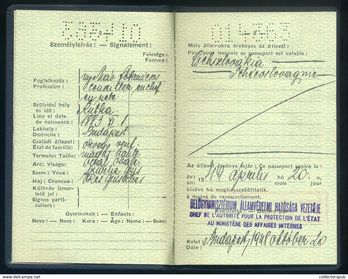 1948. Magyar Köztársaság, Fényképes útlevél  /  Hun. Republic Photo Passport - Unclassified