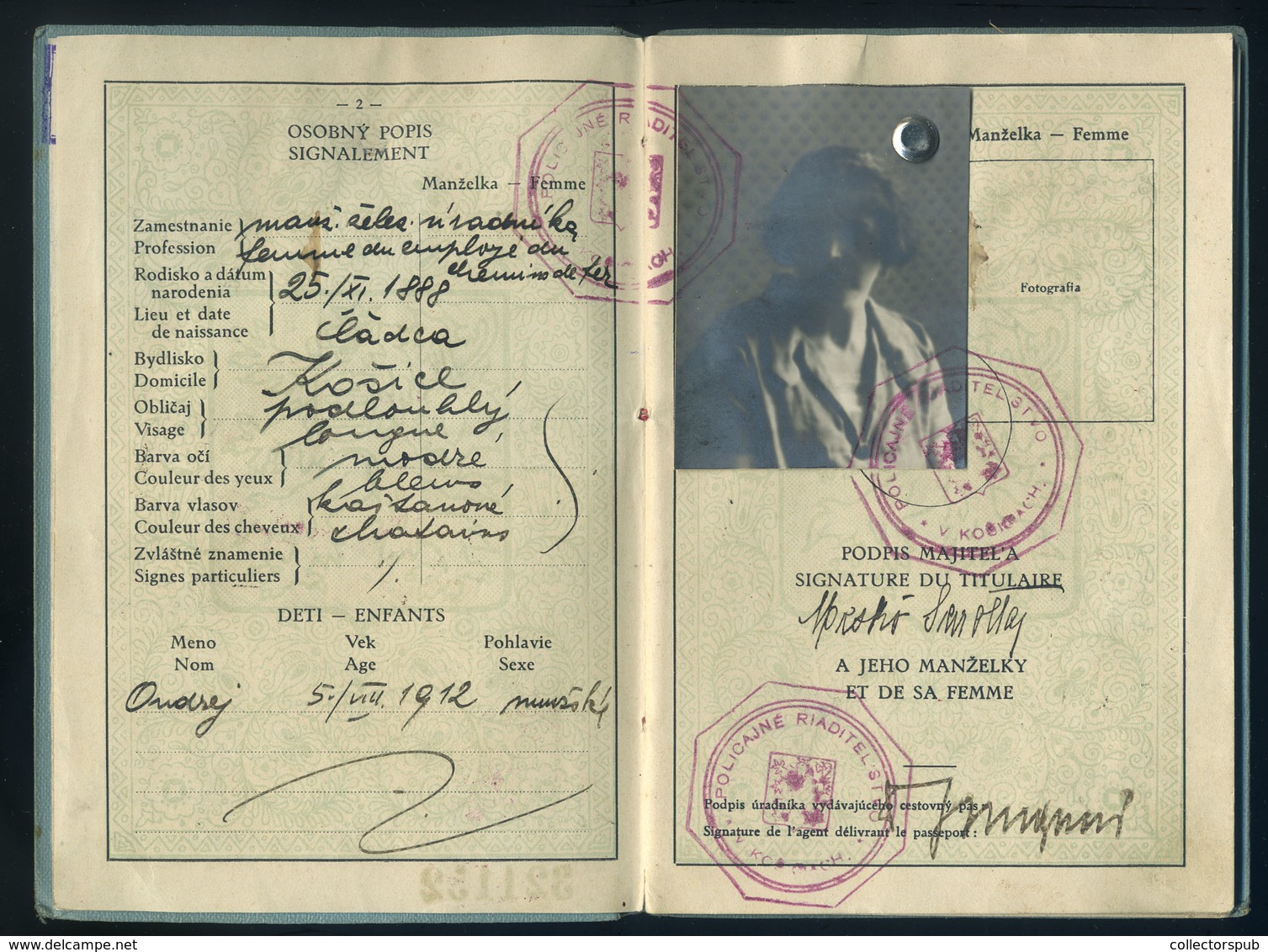 KASSA 1926 Csehszlovákia, Fényképes útlevél (2 Oldalon Konzuli Illetékbélyegek)  /  Czechoslovakia Photo Passport (consu - Zonder Classificatie