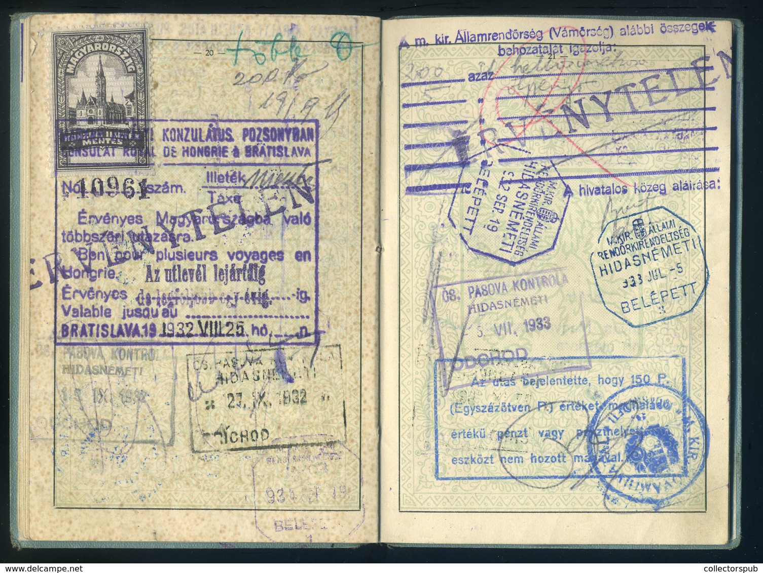 KASSA 1926 Csehszlovákia, Fényképes útlevél (2 Oldalon Konzuli Illetékbélyegek)  /  Czechoslovakia Photo Passport (consu - Unclassified