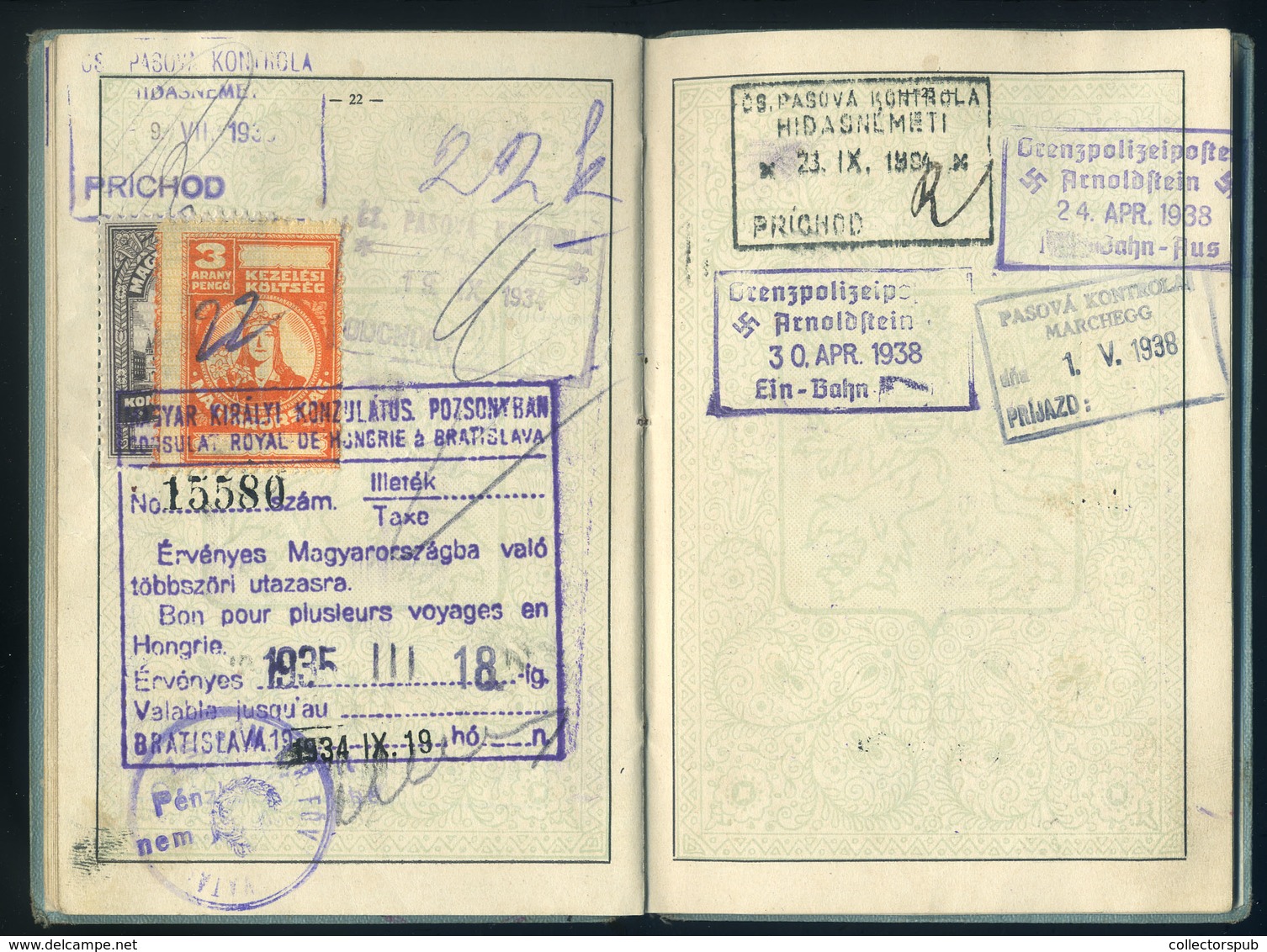 KASSA 1926 Csehszlovákia, fényképes útlevél (2 oldalon konzuli illetékbélyegek)  /  Czechoslovakia photo passport (consu
