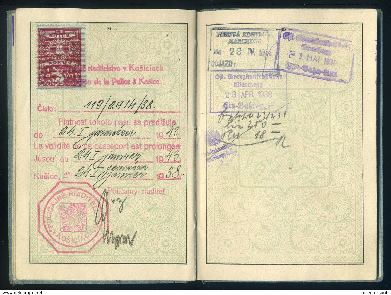 KASSA 1926 Csehszlovákia, fényképes útlevél (2 oldalon konzuli illetékbélyegek)  /  Czechoslovakia photo passport (consu