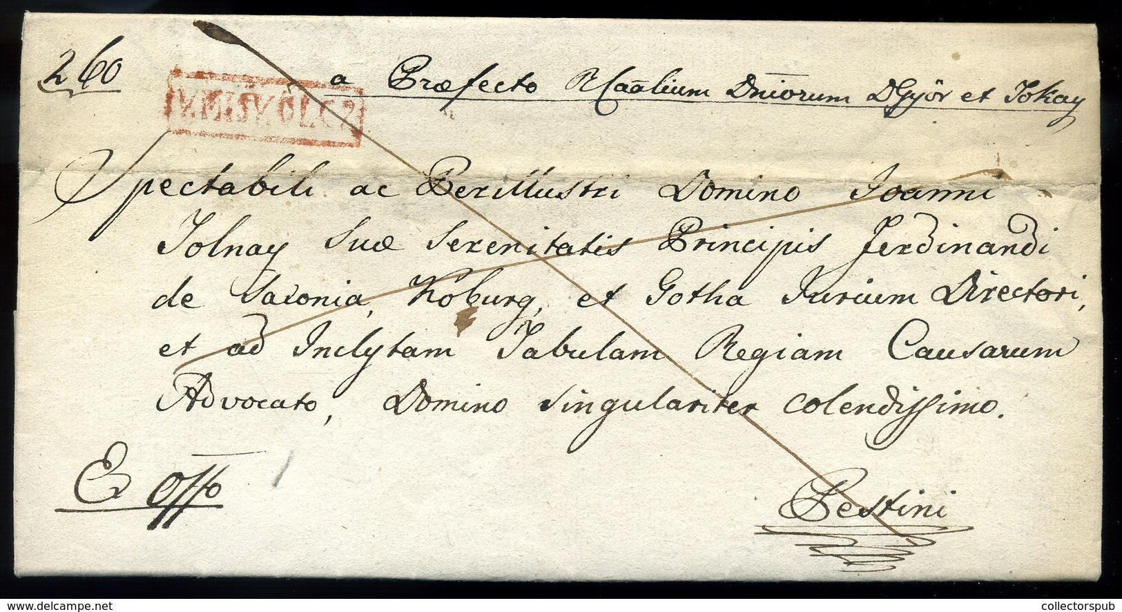 MISKOLC 1837. Ex Offo Levél,tartalommal, Piros "V.Miskolcz" Bélyegzéssel Pestre (G:600p)  /  Official Letter Cont. Red P - ...-1867 Voorfilatelie