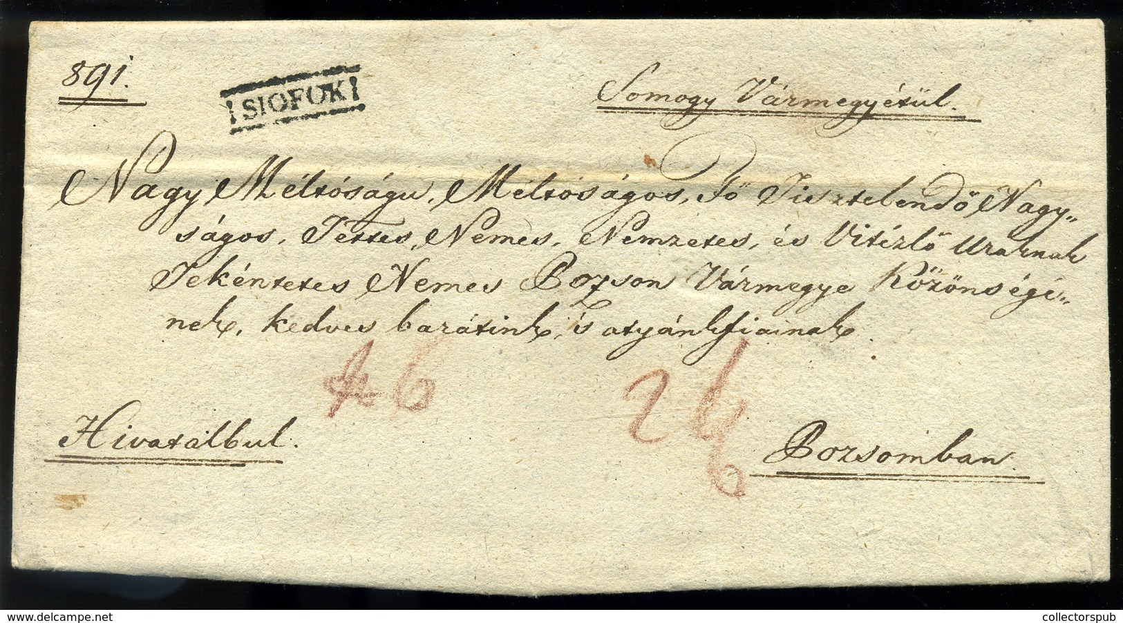 SIÓFOK 1820. Szép Hivatalos Levél Pozsonyba Küldve  /  Nice Official Letter To Pozsony - ...-1867 Voorfilatelie