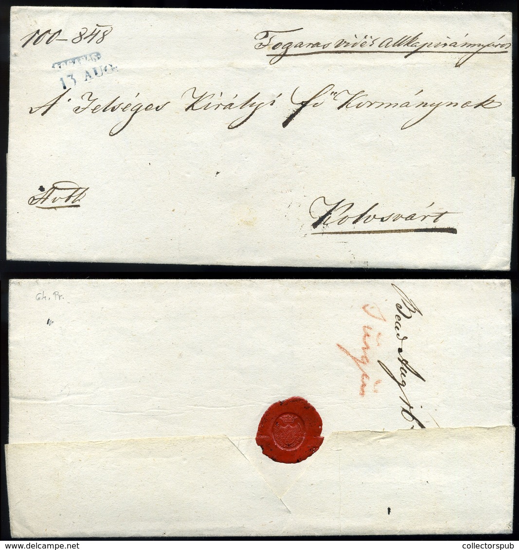 FOGARAS 1848.08. Hivatalos Levél, Kék Negatív Bélyegzéssel Kolozsvárra  /  Official Letter Blue Negative Pmk To Kolozsvá - ...-1867 Voorfilatelie