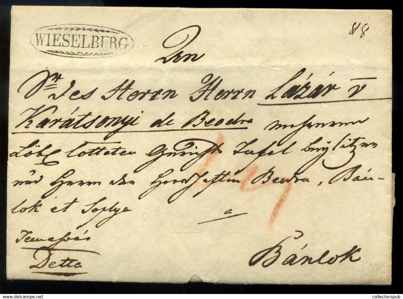 WIESELBURG 1826.  Szép Portós Levél, Tartalommal Bánlokra Küldve  /  1826 Nice Unpaid Letter , Cont. To Bánlok - ...-1867 Prephilately