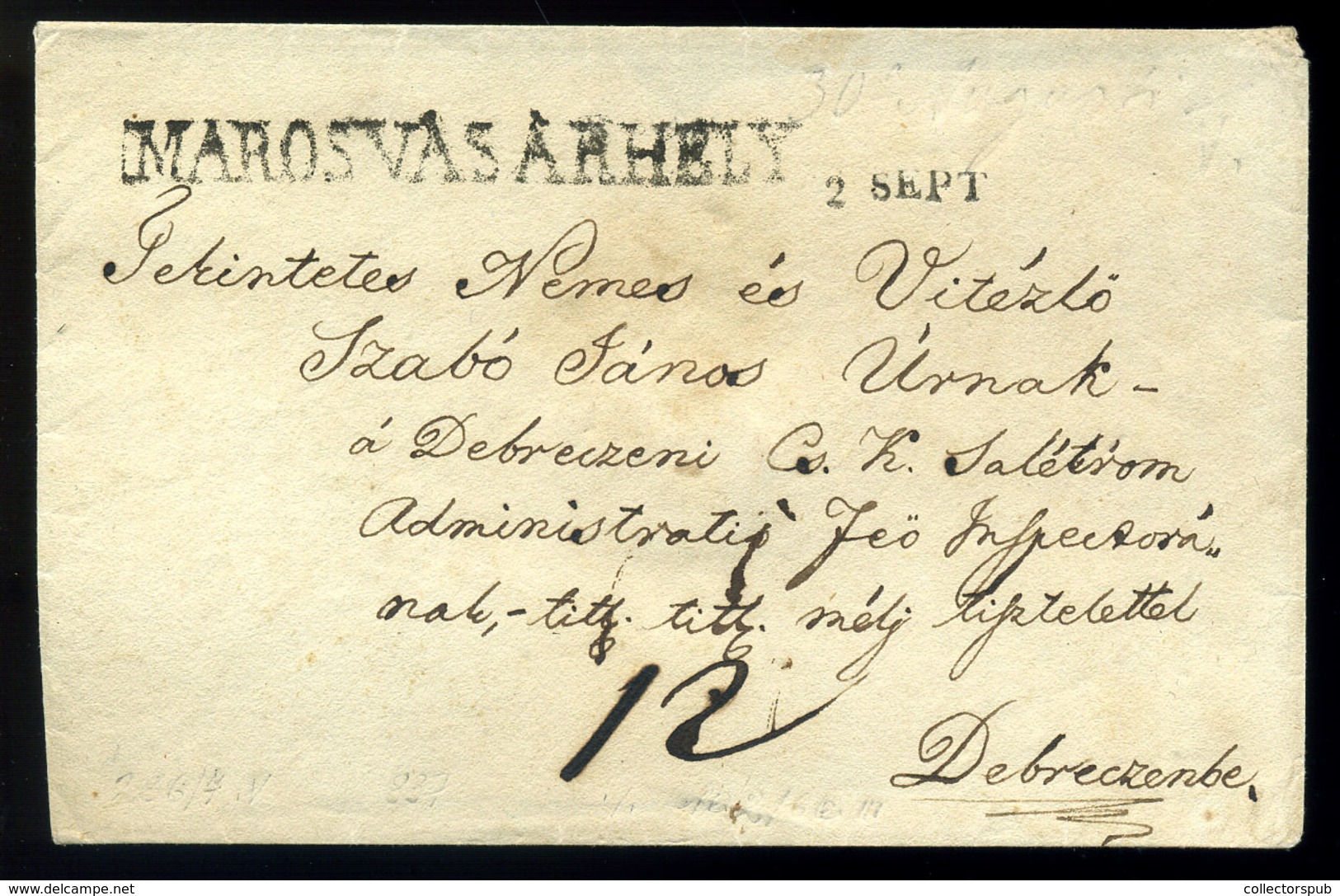 MAROSVÁSÁRHELY 1837. Portós Levél Debrecenbe Küldve, érk. Bélyegzéssel.Szép!  /  1837 Unpaid Letter To Debrecen Arrival  - ...-1867 Prephilately