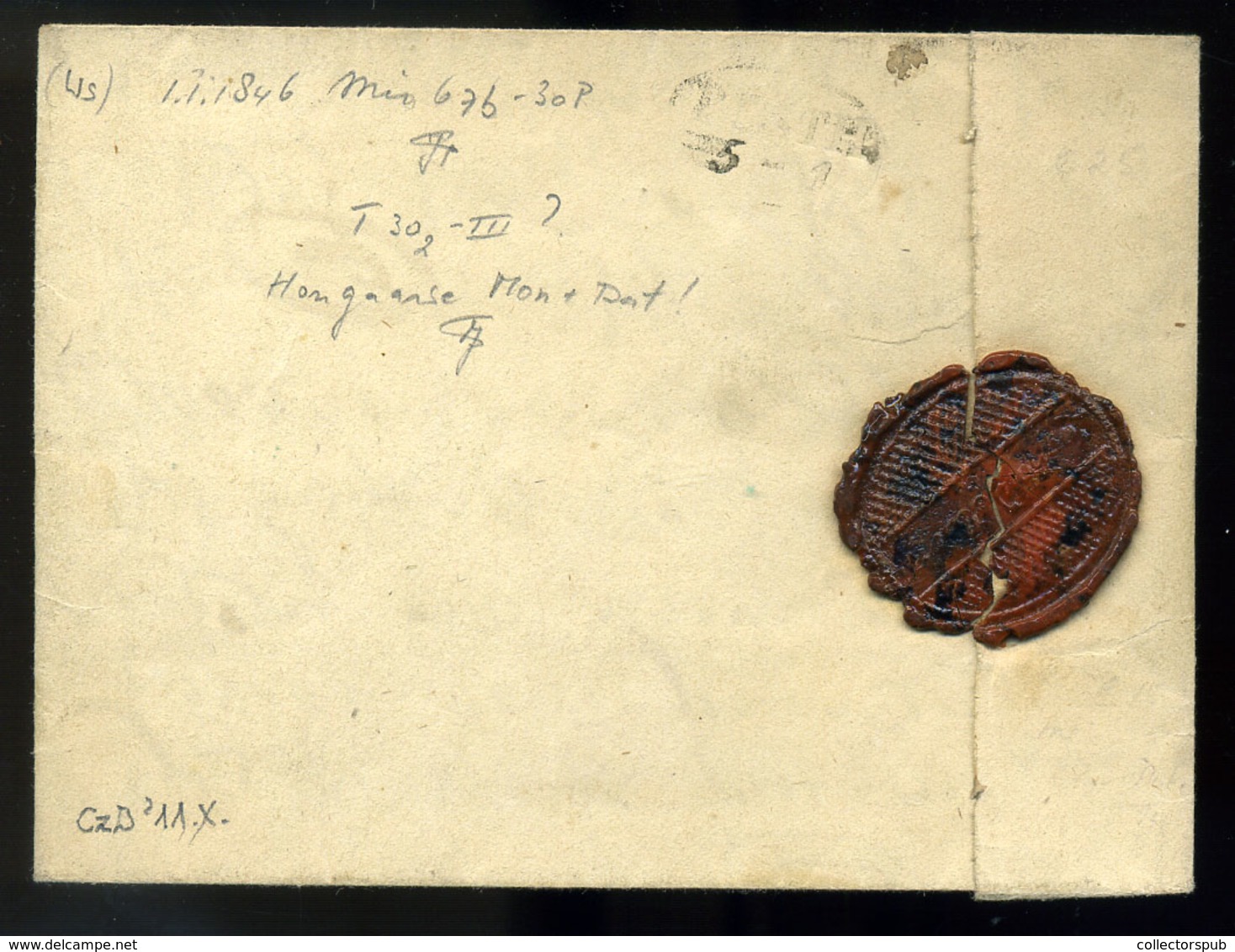 BAJA 1846. Portós Levél, Piros Bélyegzéssel Pestre Küldve, Héber Nyelvű Tartalommal.Korai Judaica!  /  1846 Unpaid Lette - ...-1867 Prephilately