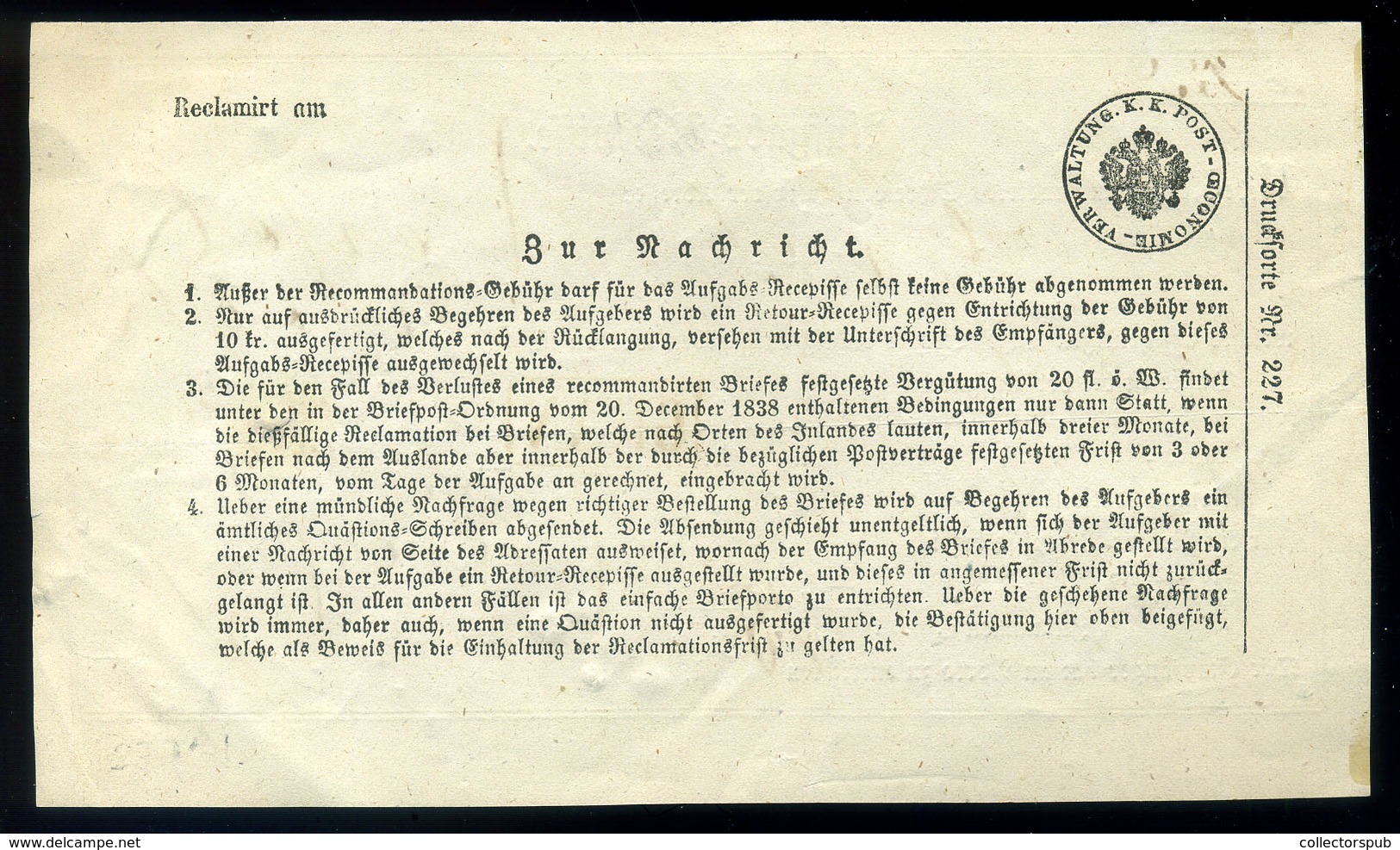 ESZTERGOM 1867. Tértivevény , Keretes "Gran" Bélyegzéssel  /  Return Receipt Framed "Gran" Pmk - ...-1867 Voorfilatelie