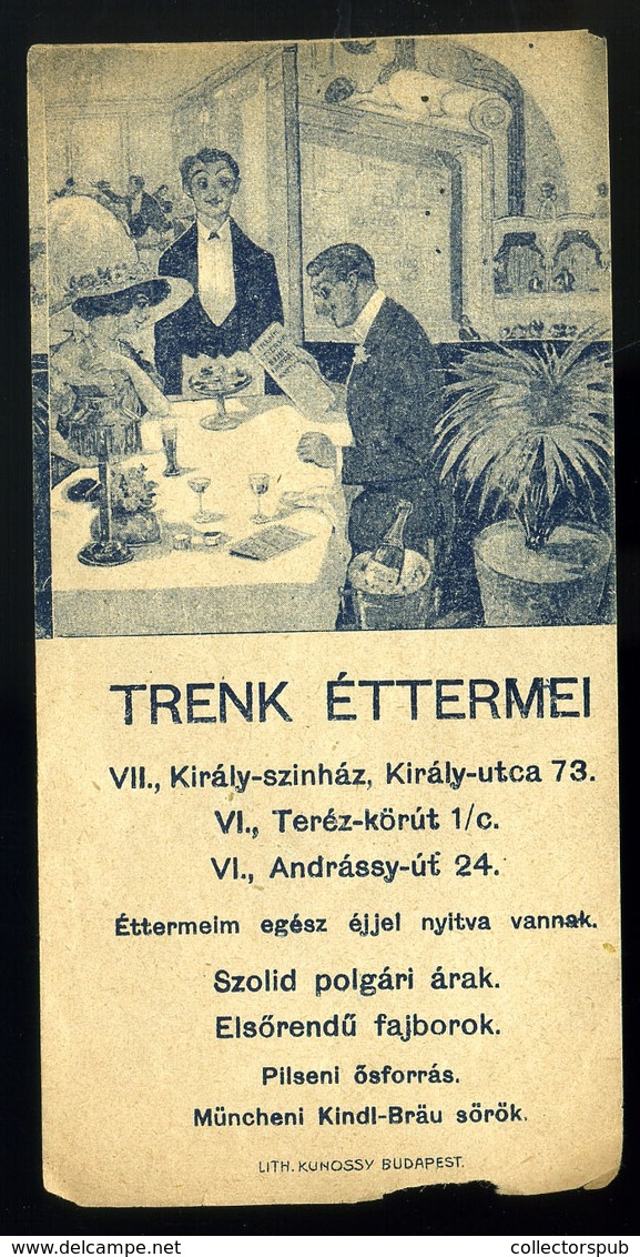 SZÁMOLÓ CÉDULA  Régi Reklám Grafika ,Trenk éttermei   /  COUNTING CARD Vintage Adv. Graphics, Trenk's Restaurants - Zonder Classificatie