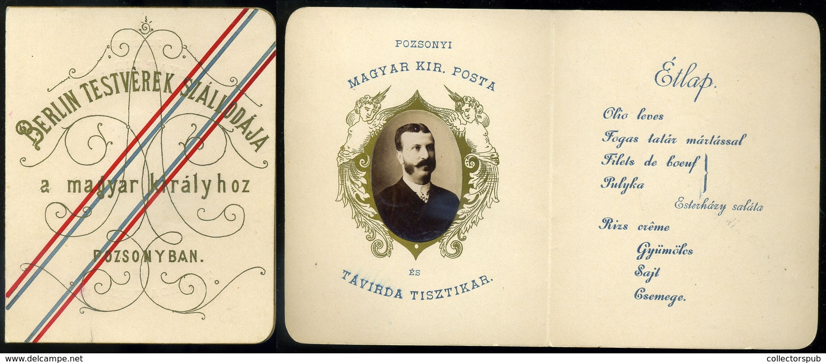 MENÜKÁRTYA , 1893. Berlin Testvérek Szállodája "A Magyar Királyhoz" , Pozsonyi Magyar Kir. Posta és Távirda Tisztikar Fo - Unclassified