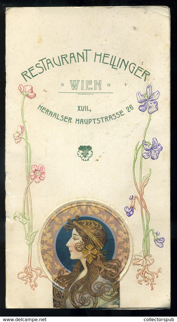 MENÜKÁRTYA , 1903. Bécs , Restaurant Hellinger, Szép Szecessziós Darab!  /  MENU CARD 1903 Vienna Restaurant, Secession - Zonder Classificatie