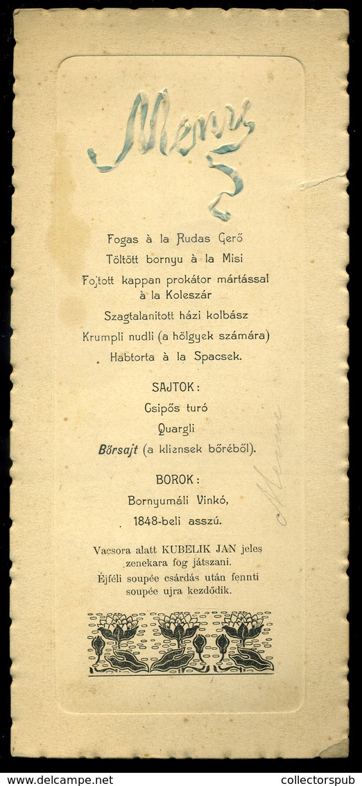 MENÜKÁRTYA , KOLOZSVÁR 1900. Házi-Estély, Dekoratív, érdekes Darab "Krumpli Nudli (a Hölgyek Számára) ..." Hát Nem Tudom - Unclassified