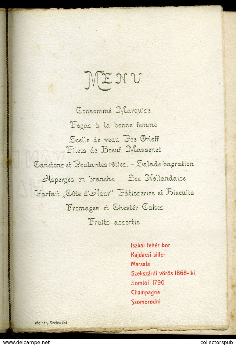 MENÜKÁRTYA , KAJDACS 1908.   /  MENU CARD KAJDACS 1908 - Zonder Classificatie