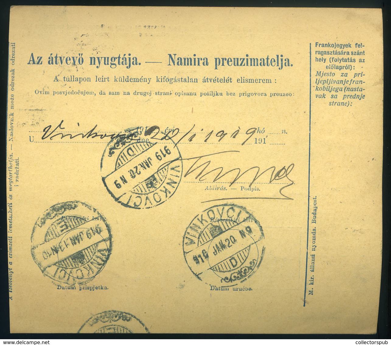 1919. 01. 09. Túlélő Magyar-horvát Kétnyelvű Csomagszállító Levél, SHS  Felülnyomatú Arató      5 Fillér + Károly 10 Fil - Used Stamps