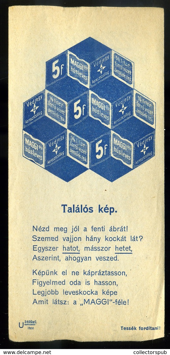 SZÁMOLÓ CÉDULA  Régi Reklám Grafika , Maggi  /  COUNTING CARD Vintage Adv. Graphics, Maggi - Zonder Classificatie