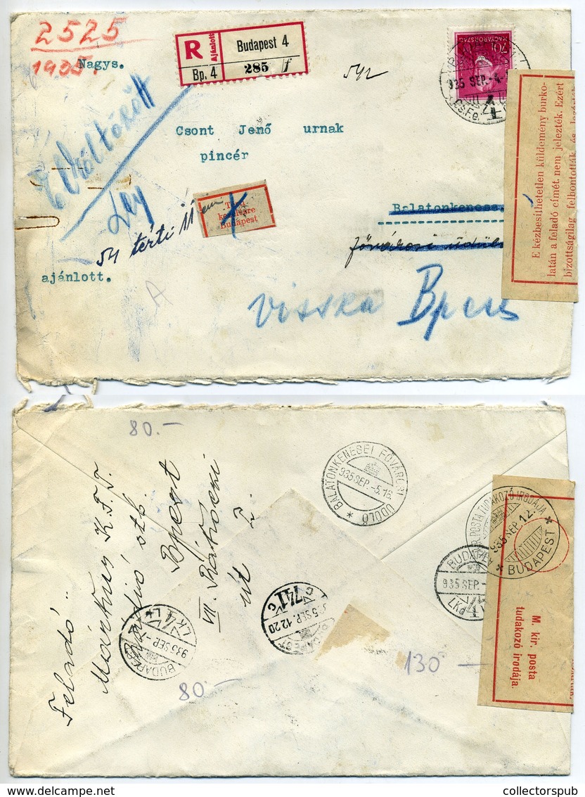 BUDAPEST 1935. "Bizottságilag Felbontott" Visszaküldött Ajánlott Levél  /  Opened Returned Reg. Letter - Covers & Documents