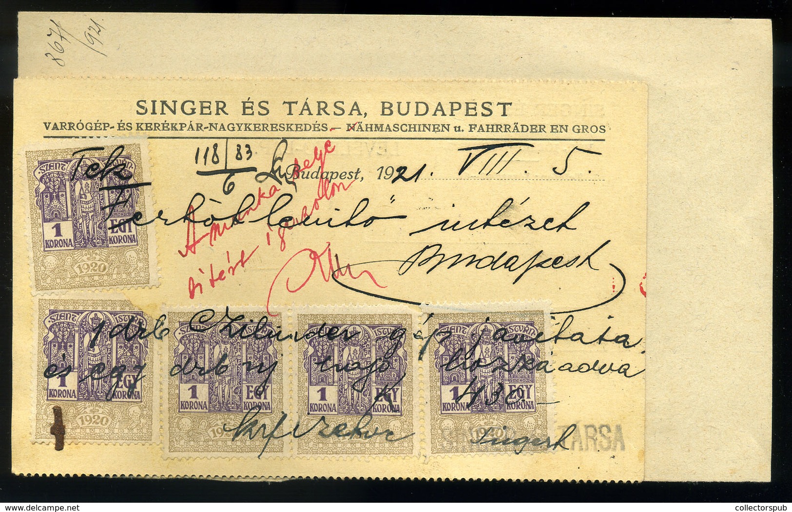 BUDAPEST 1921. Singer és Társa, Dekoratív , Céges Lap   /  Singer And Partner Decorative Corp. Card - Unclassified
