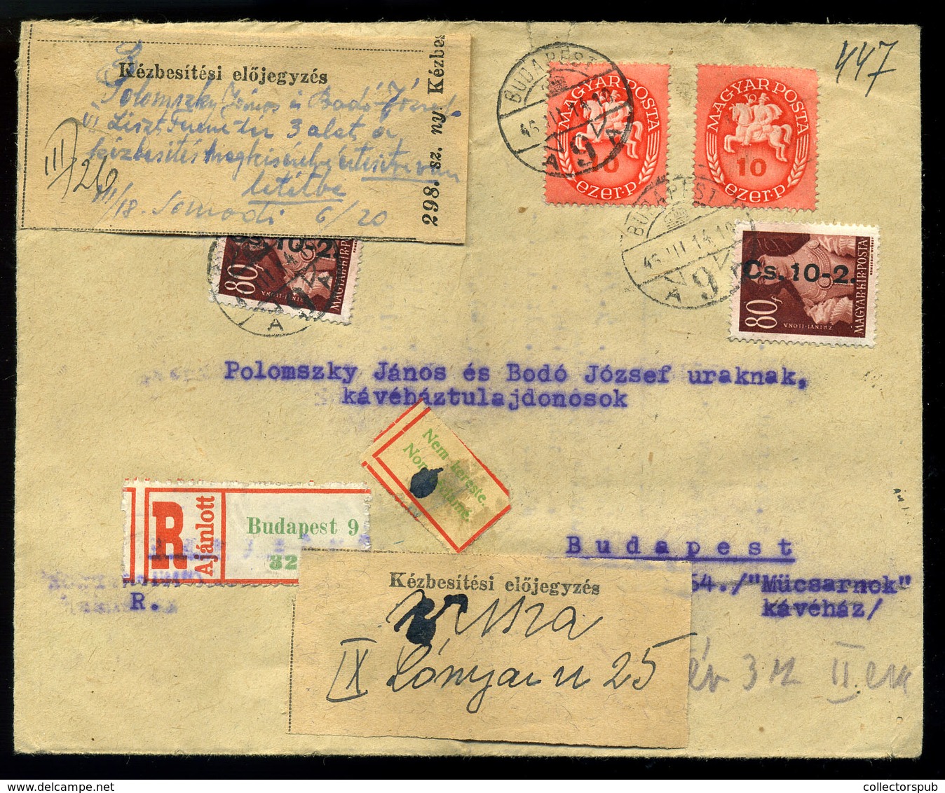 BUDAPEST 1946. Helyi Ajánlott, Címnyomozott, Visszaküldött Infla Levél  /  Local Reg Address Investigated, Returned Infl - Covers & Documents