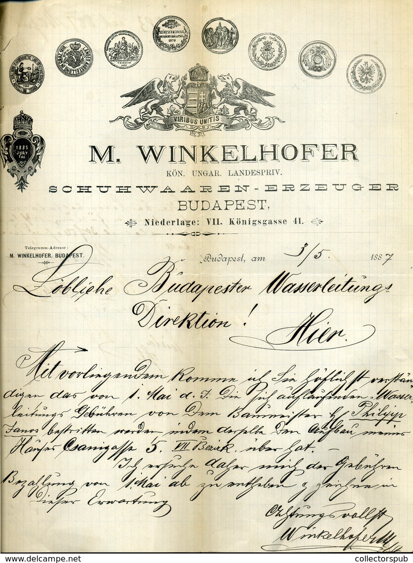 BUDAPEST 1887. Winklerhoffer M. , Dekoratív, Fejléces, Céges Levél  /  Decorative Letterhead Corp. Letter - Unclassified