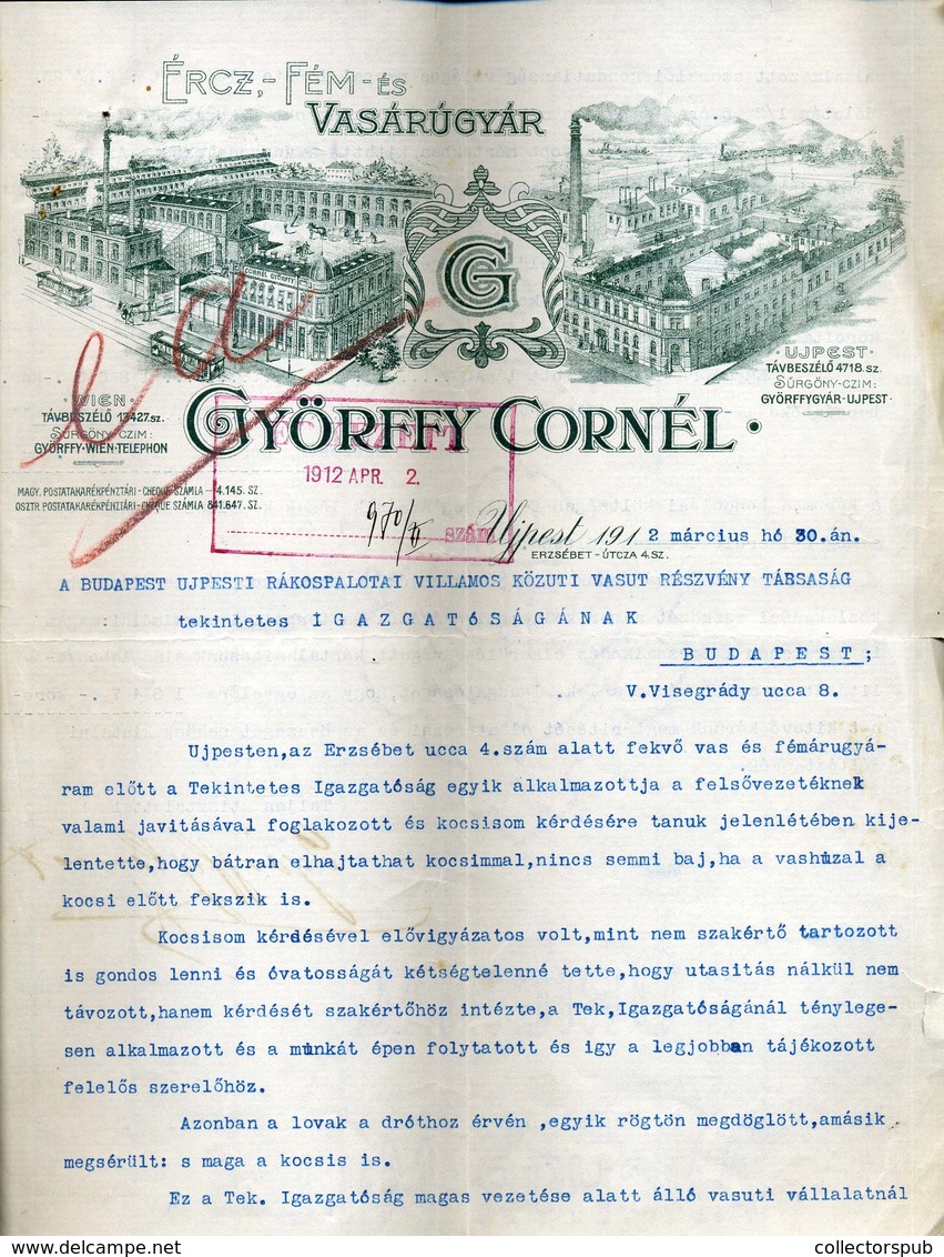 BUDAPEST 1912. Györffy Cornél, Vasárúgyár, Dekoratív, Fejléces, Céges Levél , érdekes Téma!  /  Metal Wares Factory Deco - Unclassified