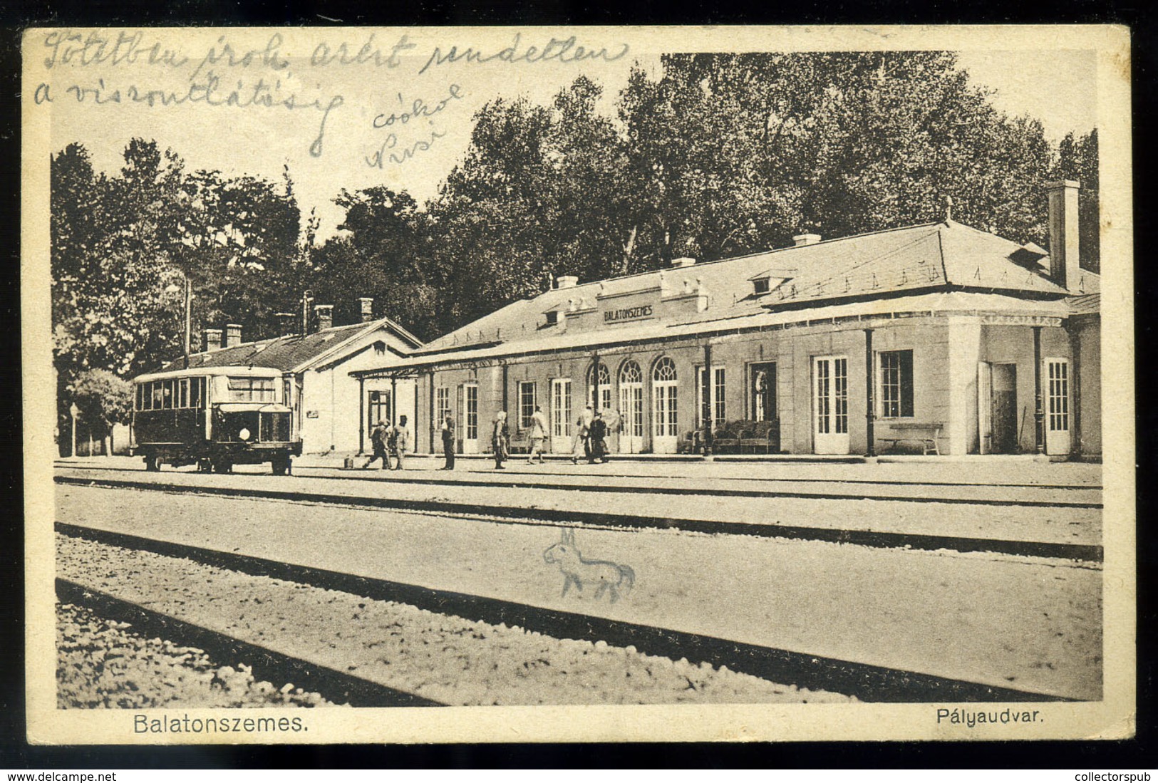 BALATONSZEMES 1929. Pályaudvar, Régi Képeslap, Sínautó  /  1929 Train Station Vintage Pic. P.card, Rail Car - Hongarije