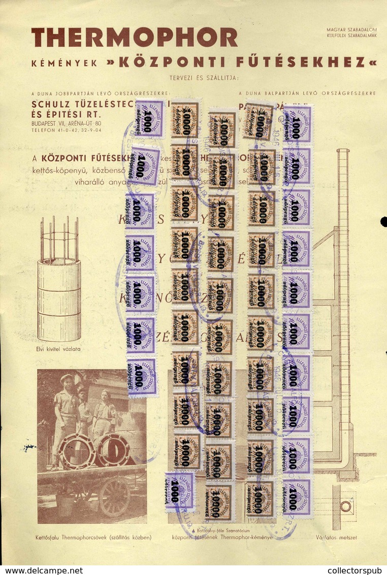 BUDAPEST 1946. Thermophor , Céges Számla Számlailleték Bélyegekkel  /  1946 Corp. Bill Stamp Duty - Covers & Documents