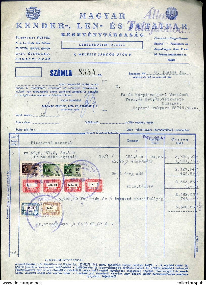 BUDAPEST 1948. 3db Céges Számla Nyersanyagbehozatali Hozzájárulás Illetékbélyegekkel! Ritka Tétel!  /  1948 3 Corp. Bill - Covers & Documents