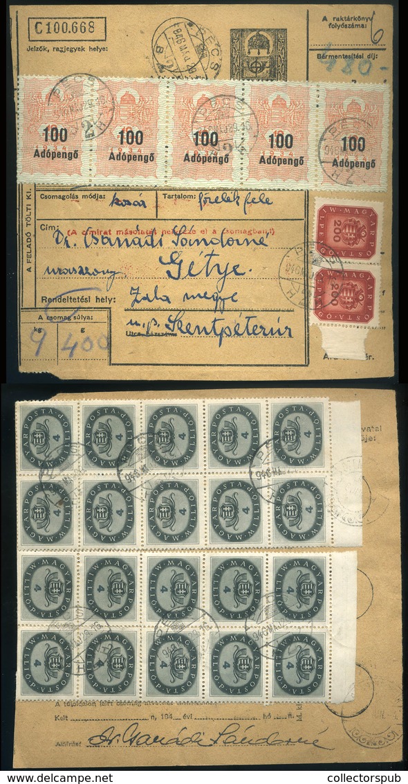 PÉCS 1946.05.29. Inflációs Csomagszállító Gétye-re Küldve  /  1946.05.29. Infl. Parcel P.card To Gétye - Covers & Documents