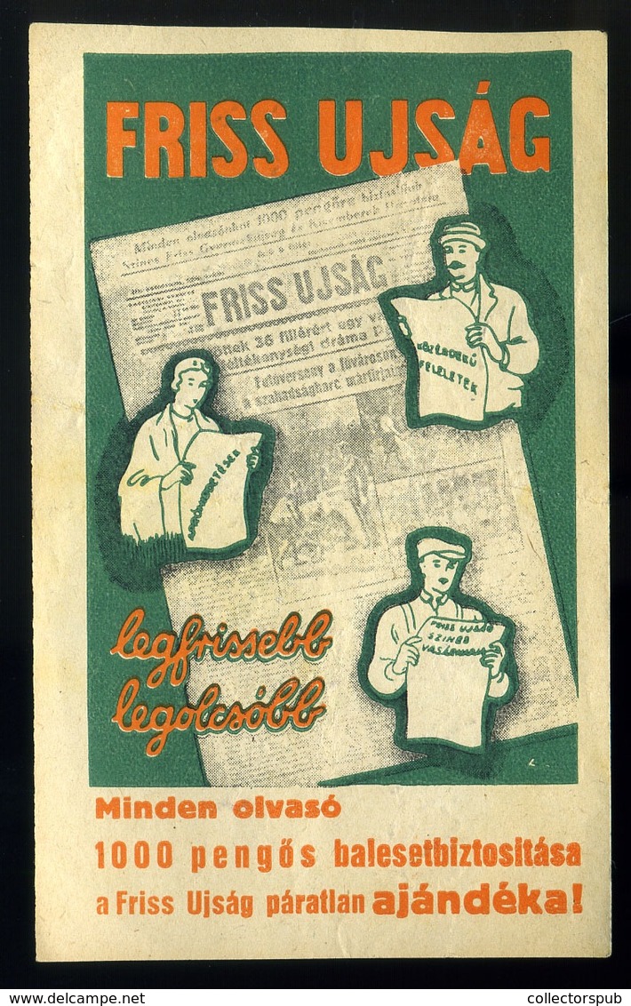 SZÁMOLÓ CÉDULA  Régi Reklám Grafika , Friss Ujság  /  COUNTING CARD Vintage Adv. Graphics, Fresh Newspaper - Unclassified